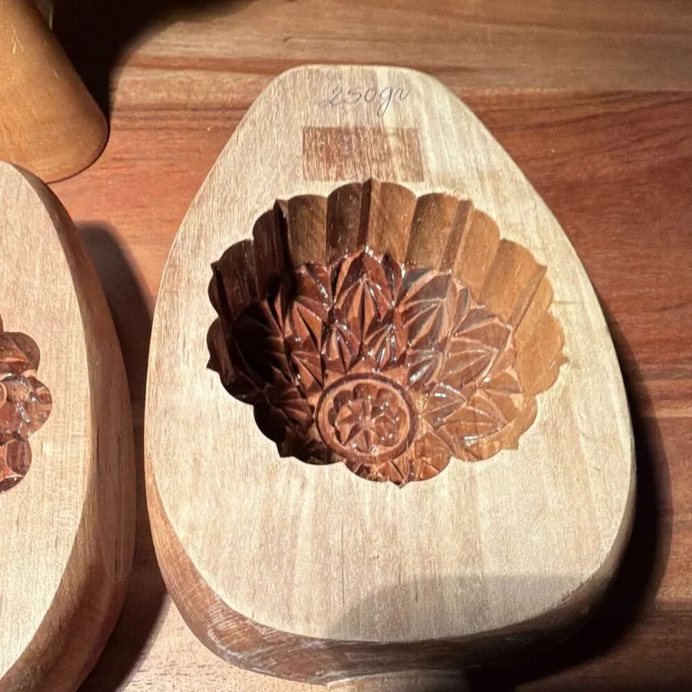 PHUONG HA Wooden Mooncake Mold Set 2pc Handcarved Vietnamese